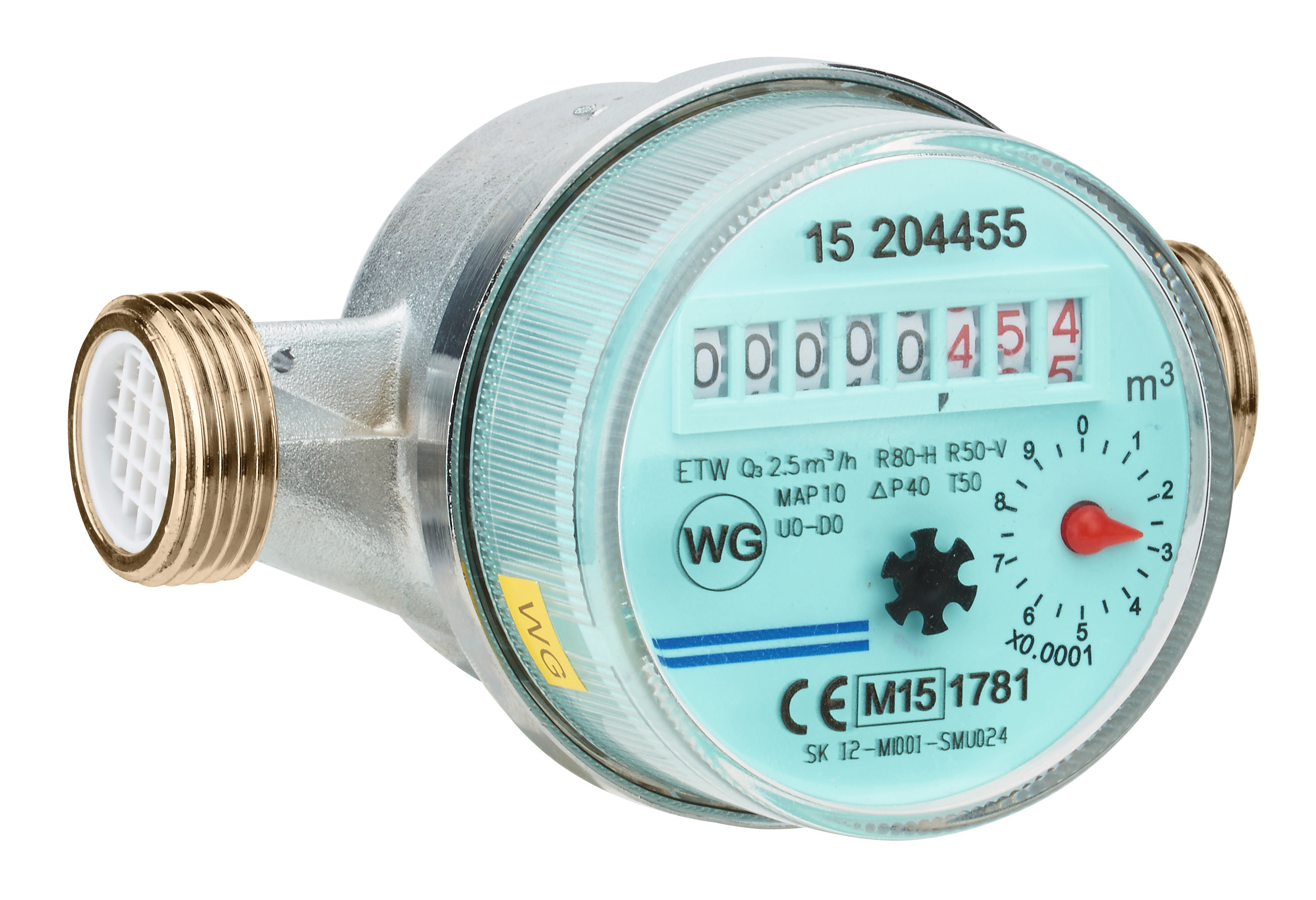 Wasserzähler / Wohnungswasserzähler / Warmwasser / Volltrockenläufer / BL 110 mm  / 1/2 Zoll Durchfluss / 3/4 Zoll Anschlussgewinde / Q3= 2,5 (Qn= 1,5) / 2024 geeicht und MID zugelassen / 25603